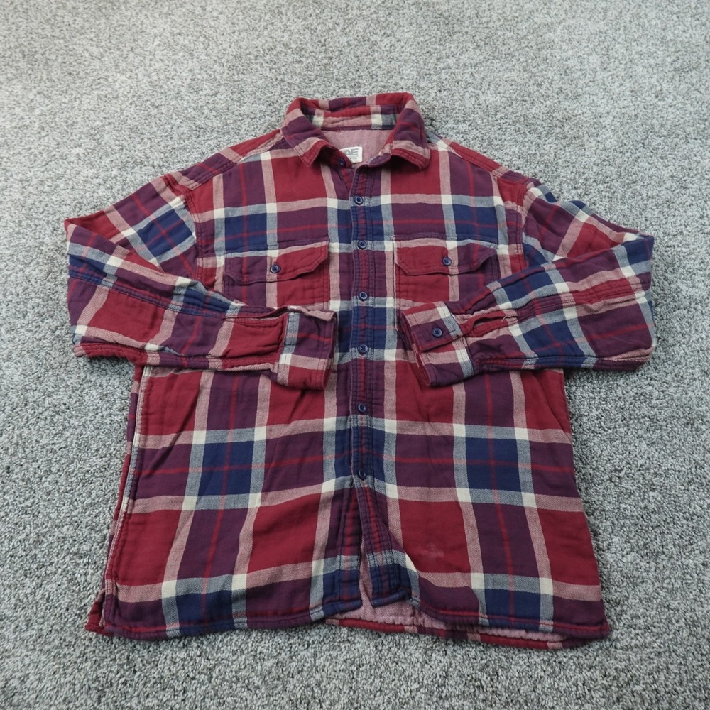 American Eagle Shirt Mens M Red Blue Plaid Flannel Button Up Long Sleeve Preppy